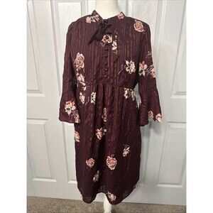 Motherhood‎ Maternity Floral Cottagecore Bell Sleeve Burgundy Dress Size Small